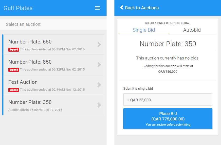 Screenshot of Realtime Auctions for Gulfplates